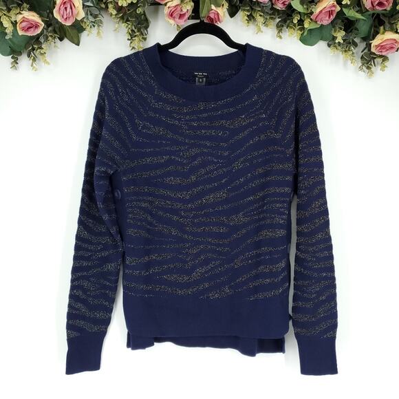 Stella & Dot Navy Zebra Side Button Sweater Small NWT - Picture 1 of 9